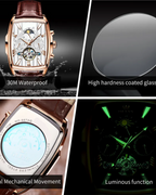 GearVolts Men's Tonneau Mechanical Watch - Multi-Function Day/Date