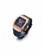 GearVolts Men's Tonneau Quartz/Automatic Watch - Rose Gold, Blue Silicone Band