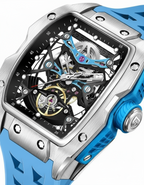 GearVolts Skeleton Automatic Wristwatch for Men - Bright Blue Silicone Band