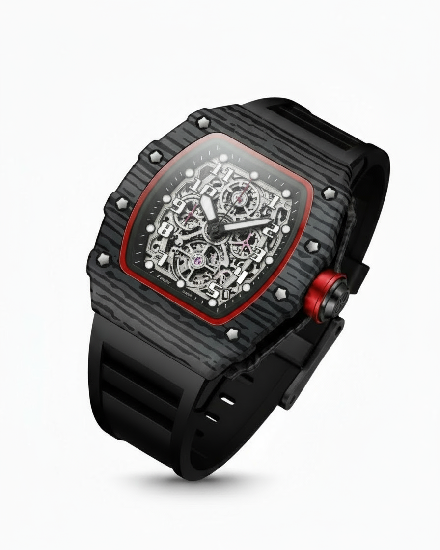 GearVolts Skeleton Sport Watch - Black Camo Case, Red Accents