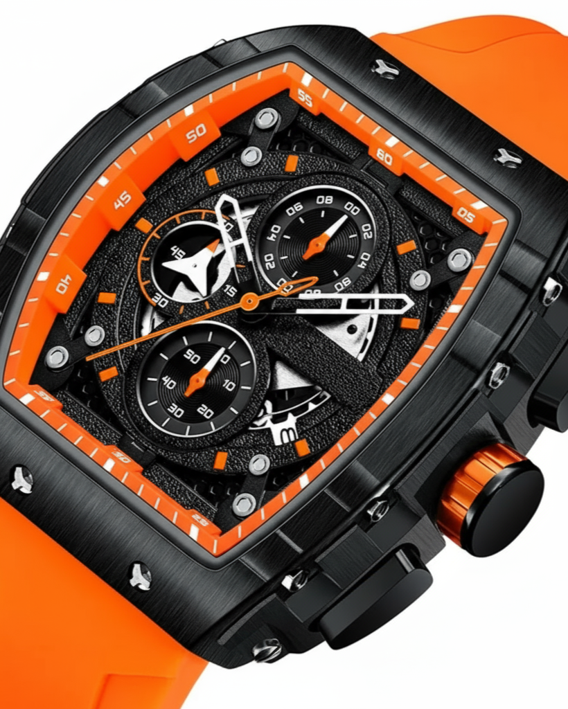 GearVolts Men's Chronograph Sport Watch - Black & Vivid Orange