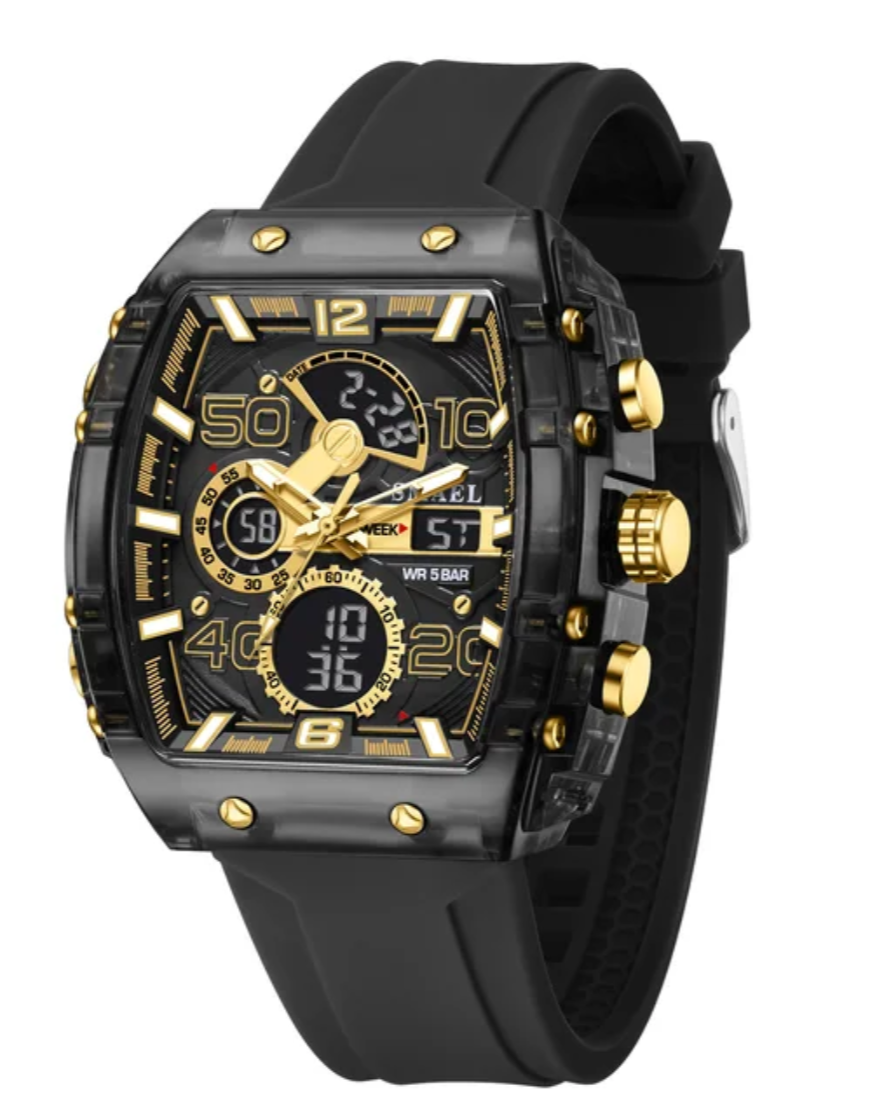 The Gearvolts Black & Gold Analog-Digital Sport Watch for Men
