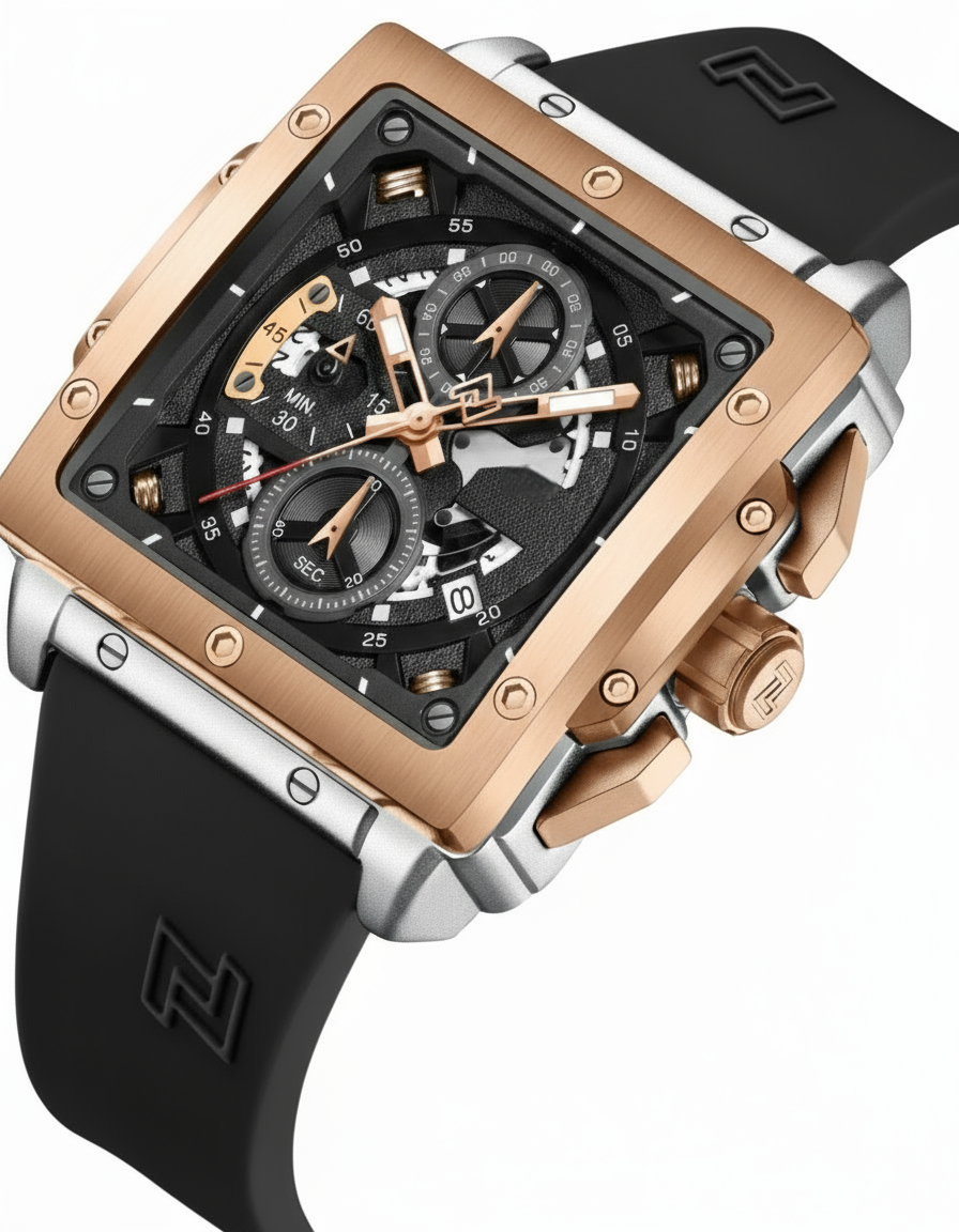 GearVolts Big Face Watch - Multi-Function Chrono, Black Strap