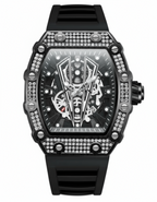 GearVolts Iced-Out Skeleton Men's Watch - Black Tonneau, Diamond Bezel
