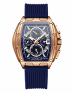 GearVolts Tonneau Quartz Sport Watch - Blue Dial, Chronometer, Date Display