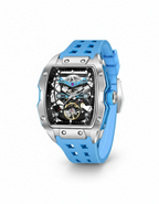GearVolts Skeleton Automatic Wristwatch for Men - Bright Blue Silicone Band