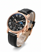 GearVolts Rose Gold-Tone Formal Watch - Black Croc-Style Leather Band