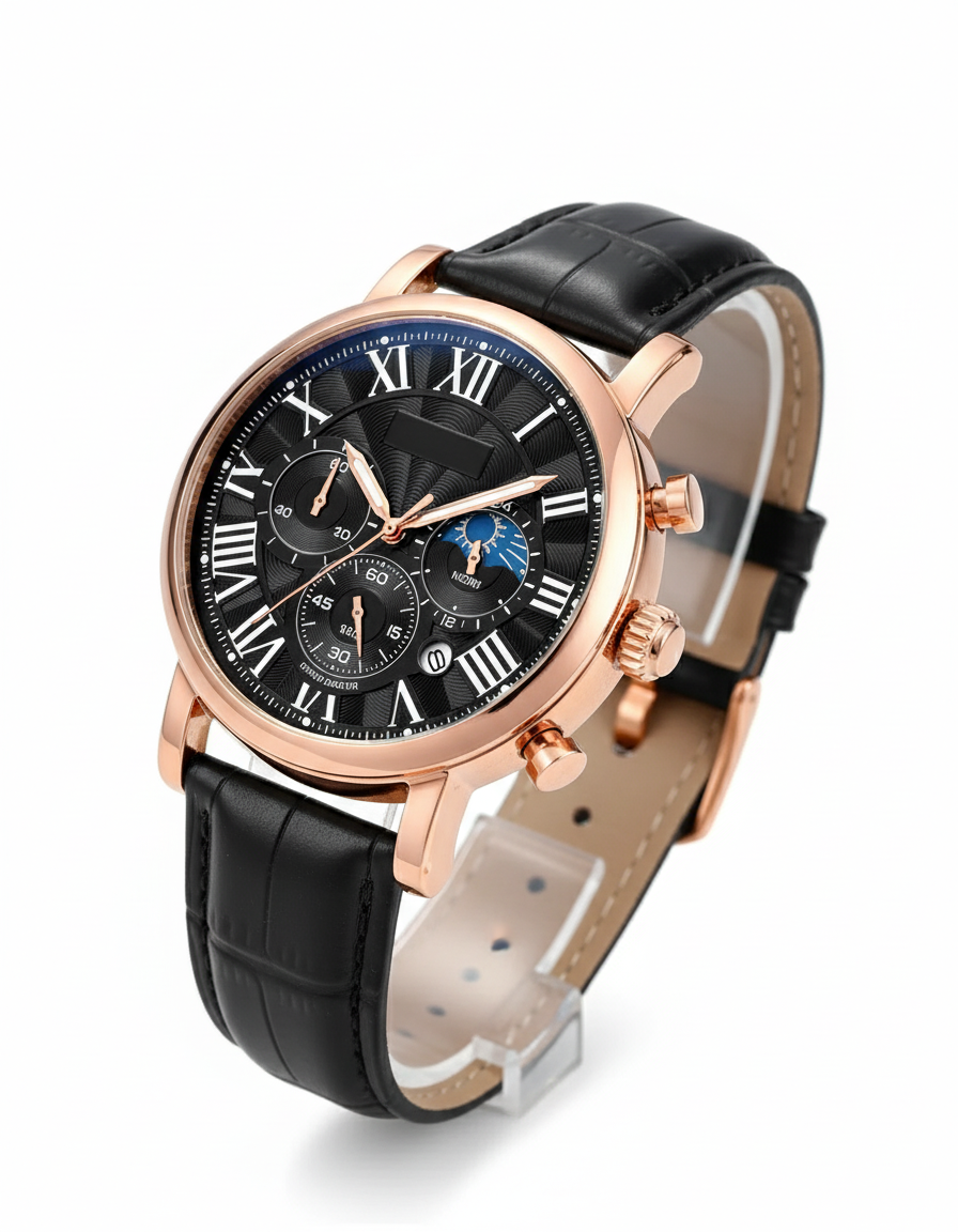 GearVolts Rose Gold-Tone Formal Watch - Black Croc-Style Leather Band