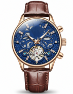 GearVolts Luxury Automatic Watch - Blue Dial, Rose Gold Case, Moon Phase