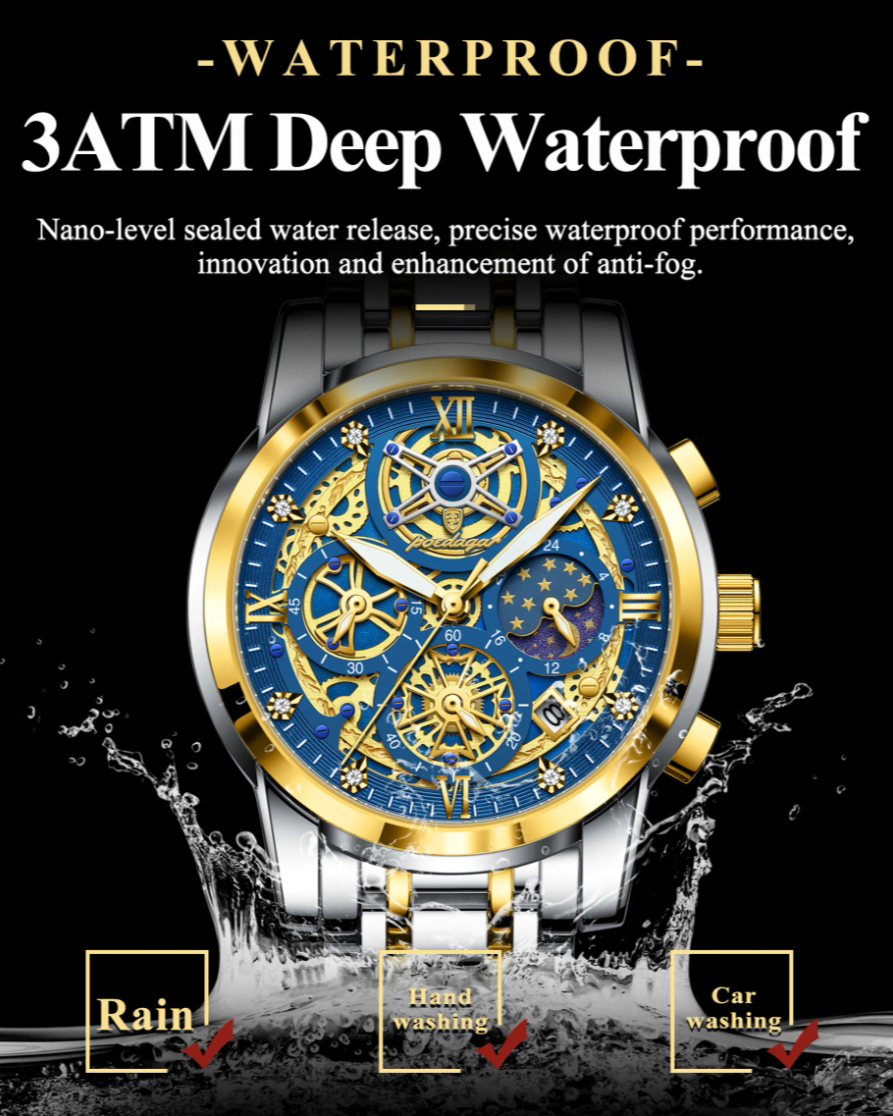 GearVolts Blue & Gold Mechanical Watch - Two-Tone Stainless Steel Bracelet