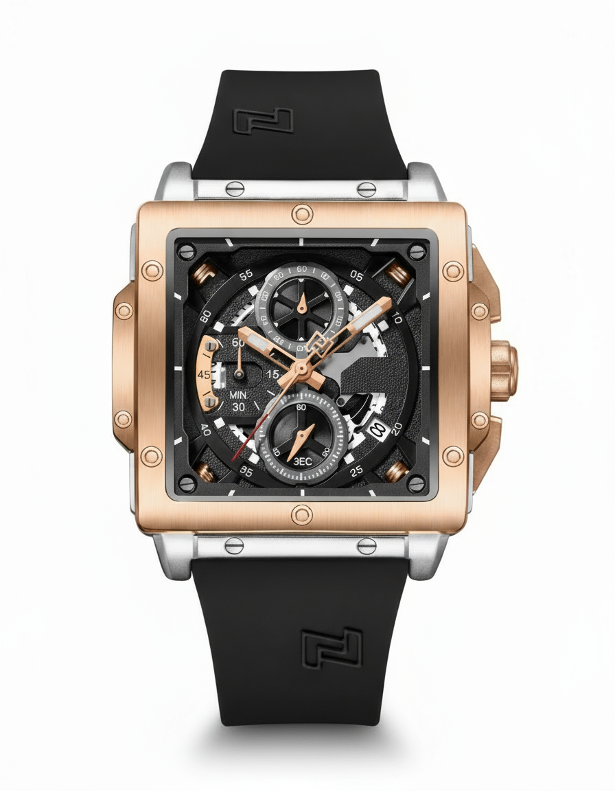 GearVolts Big Face Watch - Multi-Function Chrono, Black Strap