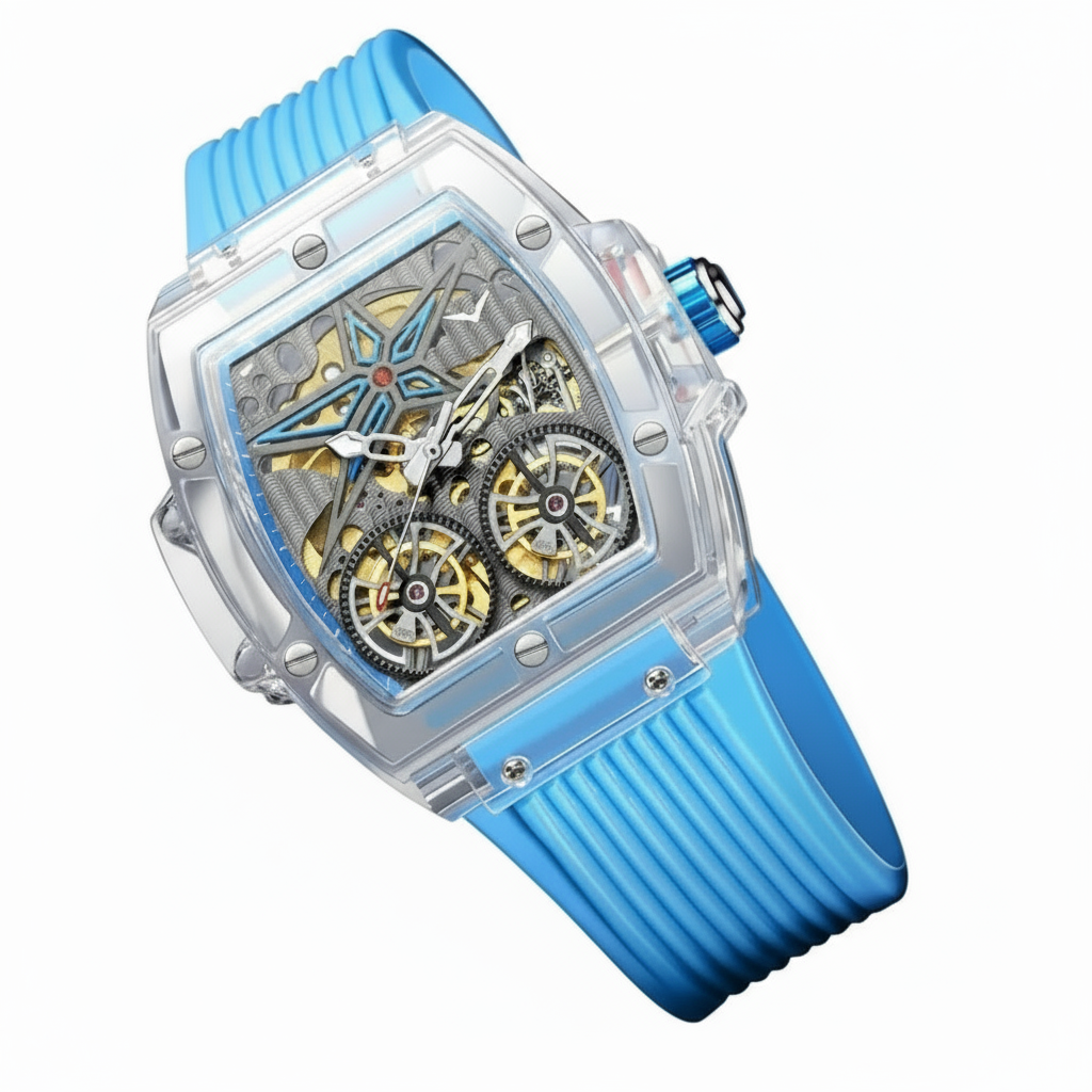 Gearvolts Edition:Venom Skeleton Automatic Watch | Clear Case Blue Strap