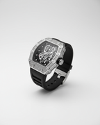 GearVolts Iced-Out Skeleton Men's Watch - Black Tonneau, Diamond Bezel