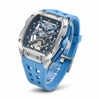 GearVolts Skeleton Automatic Wristwatch for Men - Bright Blue Silicone Band