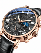 GearVolts Rose Gold-Tone Formal Watch - Black Croc-Style Leather Band