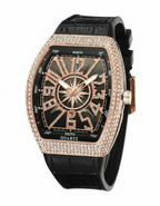 GearVolts Iced-Out Quartz Watch - Rose Gold-Tone, Diamond Bezel, Black Strap