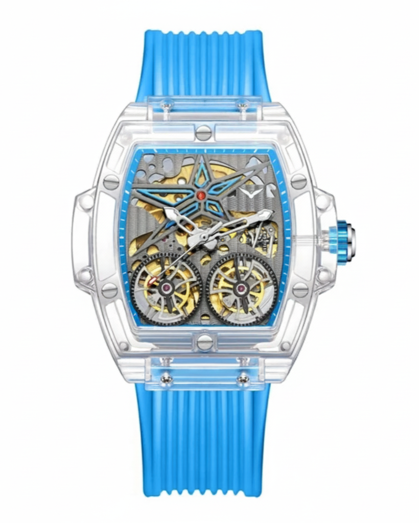 Gearvolts Edition:Venom Skeleton Automatic Watch | Clear Case Blue Strap